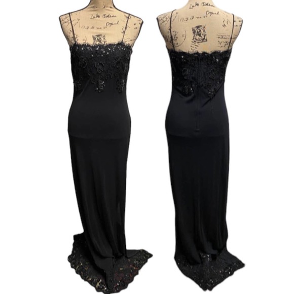 CASADEI Black Maxi Dress Spaghetti Strap Slip Lace Applique Edging Fits as Small - Picture 1 of 16
